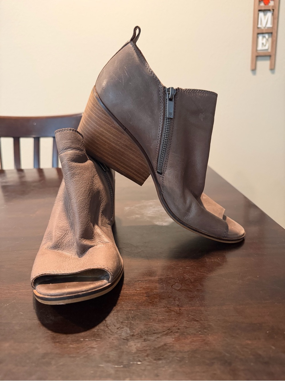 Lucky Brand Brown Leather Peep-Toe Mules with Block Heel